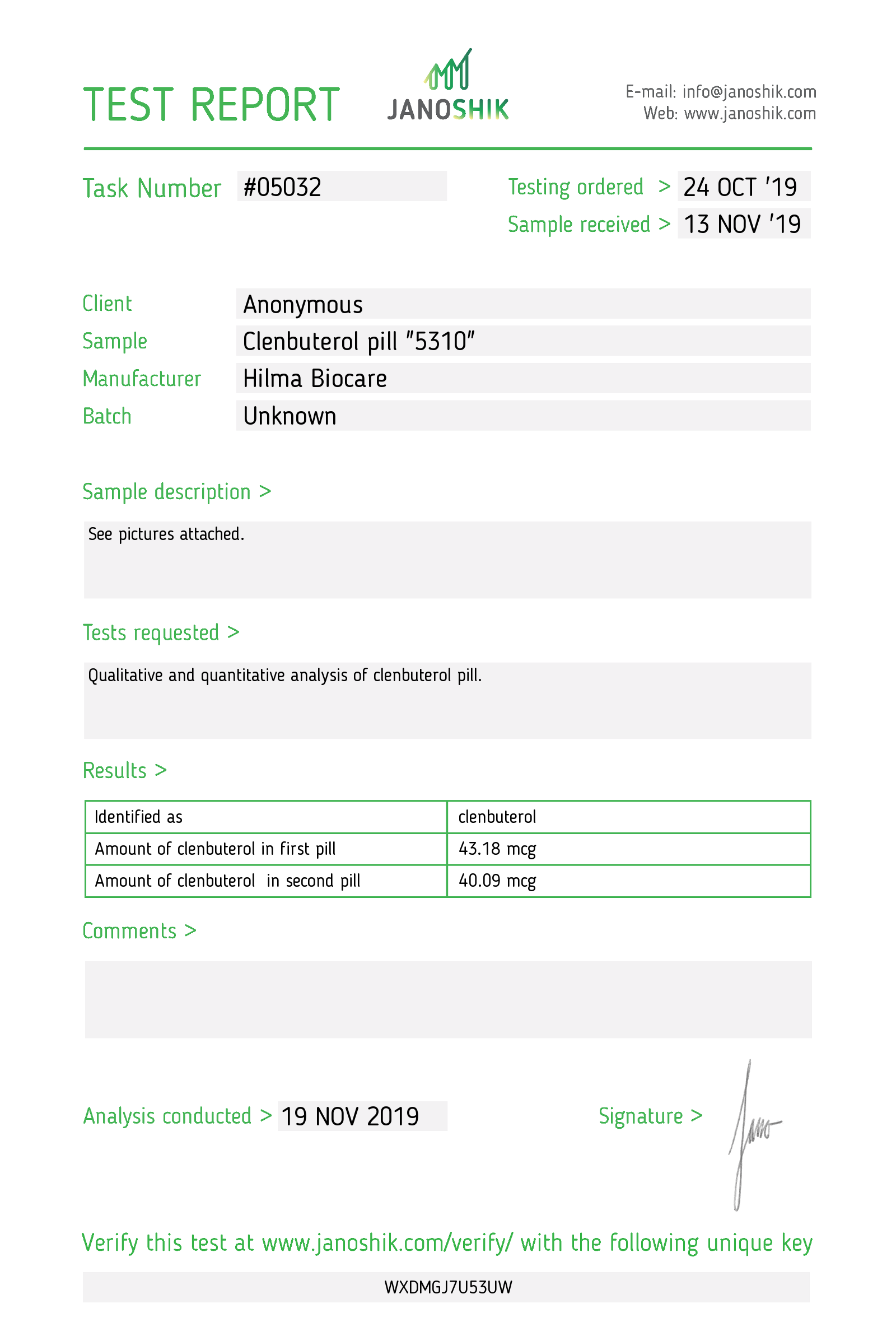 Picture New Lab Test For Clenbuterol Manufacturer Hilma Biocare Pack 